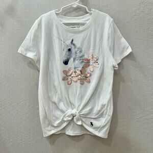 Abercrombie Kids Unicorn Sequins Floral Short Sleeve Shirt